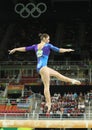 Artistic gymnast Aliya Mustafina of Russian Federation competes on the balance beam at women`s all-around gymnastics at Rio 2016 Royalty Free Stock Photo