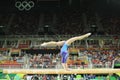 Artistic gymnast Aliya Mustafina of Russian Federation competes on the balance beam at women`s all-around gymnastics at Rio 2016 Royalty Free Stock Photo