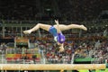 Artistic gymnast Aliya Mustafina of Russian Federation competes on the balance beam at women`s all-around gymnastics at Rio 2016 Royalty Free Stock Photo