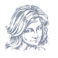 Artistic hand-drawn vector image, portrait of delicate blameworthy girl.