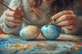 Artistic Hands Painting Colorful Easter Eggs Royalty Free Stock Photo