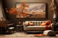 Artistic Harmony: Living Room with Piano and Paintings in the Style of Elegance. Generative AI