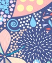 Artistic header with flowers and leaves. Graphic design. Hand drawn texture