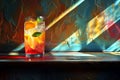 Artistic highball cocktail in sunlight, suitable for bar and summer themes. Trendy Mexican food.