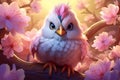 Artistic Illustration Adorable Exotic Chicken Among Flowers, Generative AI