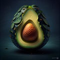 Artistic Illustration AI avocado cut half with exotic pul with mesoamerican ornaments