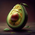 Artistic Illustration AI avocado cut half with irregularities in pulp Royalty Free Stock Photo