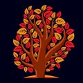 Artistic illustration of autumn branchy tree with red leaves, s