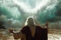 Artistic illustration of back view of Moses dividing the red sea in exodus Royalty Free Stock Photo
