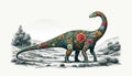 Floral Dinosaur Illustration in Landscape