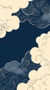 Artistic illustration featuring swirling cloud patterns in beige and navy blue, creating a dynamic and elegant abstract design Royalty Free Stock Photo