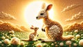 Artistic Illustration of Kangaroo and Joey in Landscape