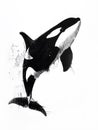 Illustration of a killer whale leaping with a black and white drawing style Royalty Free Stock Photo