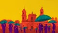 Artistic illustration of the Cathedral of the Metropolitan and Primate Basilica in Plaza de Bolivar, in the historic center of the