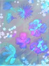 Fresh spring patterns of paints, colors, dyes. Background with neon floral motifs roses, daisy, poppies, butterflie Royalty Free Stock Photo