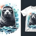 Artistic illustration of a seal (Phoca vitulina) with expressive eyes, emerging Royalty Free Stock Photo
