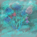Artistic illustration of shiny sparkling butterflie and flowers . Abstract Spring landscape.