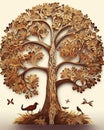 an artistic illustration of a tree with birds and butterflies Royalty Free Stock Photo