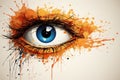 An artistic illustration of a woman's eye with paint splatters, AI Royalty Free Stock Photo