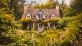 Artistic image of an old cozy cottage in the woods