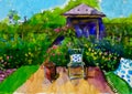 Impressionist style colour sketch of a design for a country garden