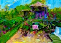 Impressionist style colour sketch of a design for a country garden