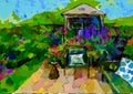 Impressionist style colour sketch of a design for a country garden