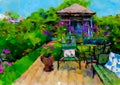 Impressionist style colour sketch of a design for a country garden