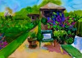 Impressionist style colour sketch of a design for a country garden