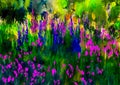 Impressionist style colour sketch of a design for a wild garden in the meadow