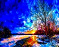 An impressionist watercolour painting style image of a landscape