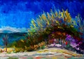 An impressionist painting style image of a sandy dune beach with bull rushes