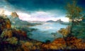 A landscape inspired by Pieter Bruegel the elder master art painter Royalty Free Stock Photo