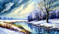 An artistic generated image inspired by a impressionist painting of a winter landscape