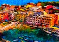 An impressionist image of a town in the Italian national park of Cinque Terre, Italy