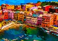 An impressionist image of a town in the Italian national park of Cinque Terre, Italy