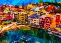 An impressionist image of a town in the Italian national park of Cinque Terre, Italy