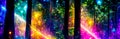 Lightning display of colourful sparks shooting through a futuristic forest landscape Royalty Free Stock Photo