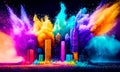 Colorful powder creates a magical explosion futuristic cityscape Royalty Free Stock Photo