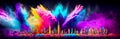 Colorful powder creates a magical explosion futuristic cityscape