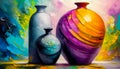 An artistic generated concept image of a unique ceramic vase on a colourful background