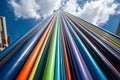 Artistic Installation of Rainbow colored Tubes in La Defense District in Paris