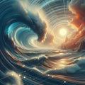 Artistic interpretation of a tsunami wave in motion, photoreal