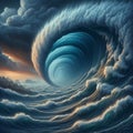 Artistic interpretation of a tsunami wave in motion, photoreal