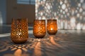 Artistic Islamic candle holders with pierced designs Royalty Free Stock Photo