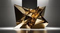 Geometric Gold Embodiment: An angled view highlighting the full intricate shape of the golden sculpture. Royalty Free Stock Photo