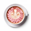 Artistic Latte Art With Pink Floral Pattern In A White Cup Royalty Free Stock Photo