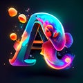 Artistic letter A with fish and bubbles on dark background. Vector illustration. AI generated Royalty Free Stock Photo