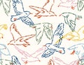 Artistic line Cute seagull bird seamless pattern,illustration vector by freehand doodle comic art,minimal style