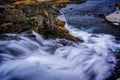 Artistic look at the power of water falling at Mount Kirkjufell